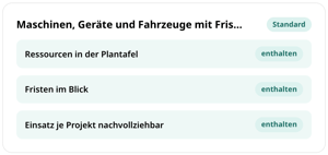 Ressourcen in conmeet im Standard enthalten: Maschinen, Geräte und Fahrzeuge in der Plantafel, Fristen im Blick und Einsatz je Projekt nachvollziehbar