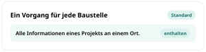 Funktionskarte „Ein Vorgang für jede Baustelle“ in conmeet: alle Informationen eines Projekts an einem Ort, im Standard enthalten