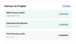 Partner im Projekt in conmeet: drei Firmen, MSR Terhaar GmbH (Regelungstechnik) und Dämmtechnik Wessels (Nachunternehmer) verbunden, TGA-Planung Lanfer nur Lesen eingeladen