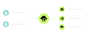 Illustration: Zwei Partner-Nutzer sind über eine zentrale Plattform mit gemeinsamen Dokumenten, Bautagebüchern und Daten verbunden
